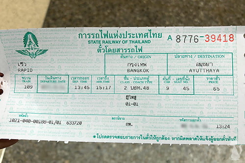 Bangkok to Ayutthaya Train Ticket