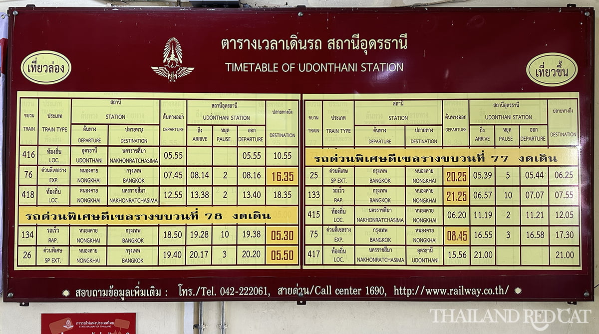 Bangkok to Udon Thani Train Timetable