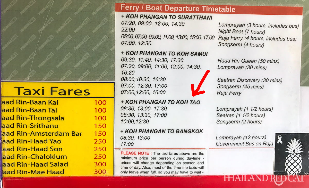 Koh Phangan to Koh Tao Ferry Timetable